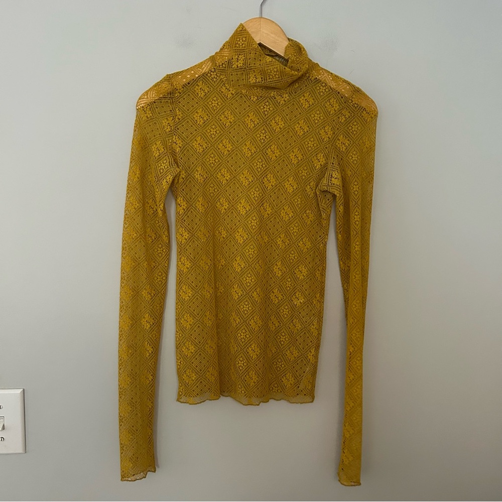 Free People Intimately Mockneck Top Lace Long Sleeve Yellow Size XS